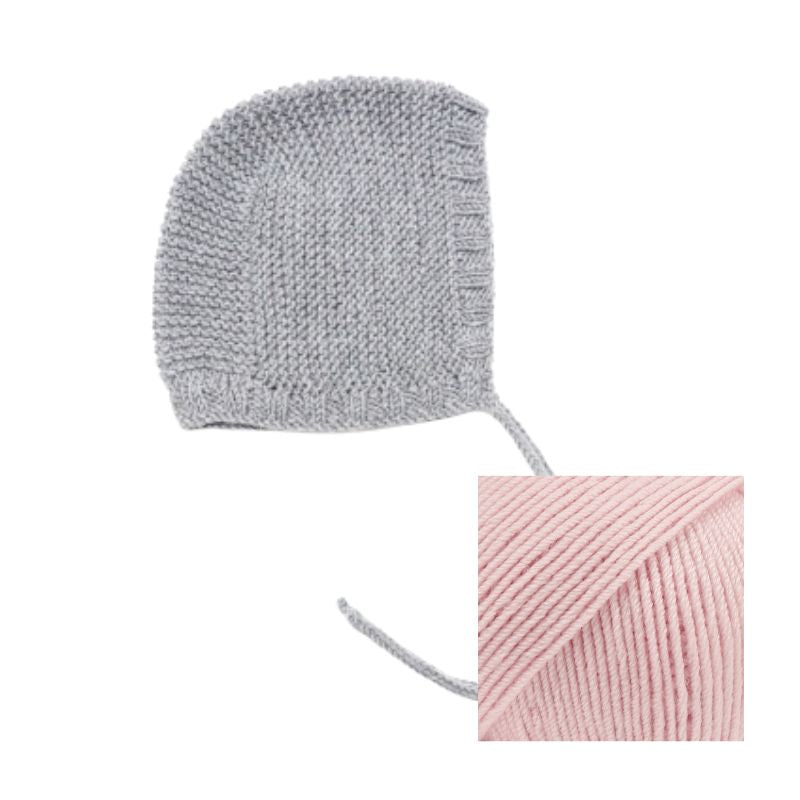 Le petit béguin bébé en laine rose pastel